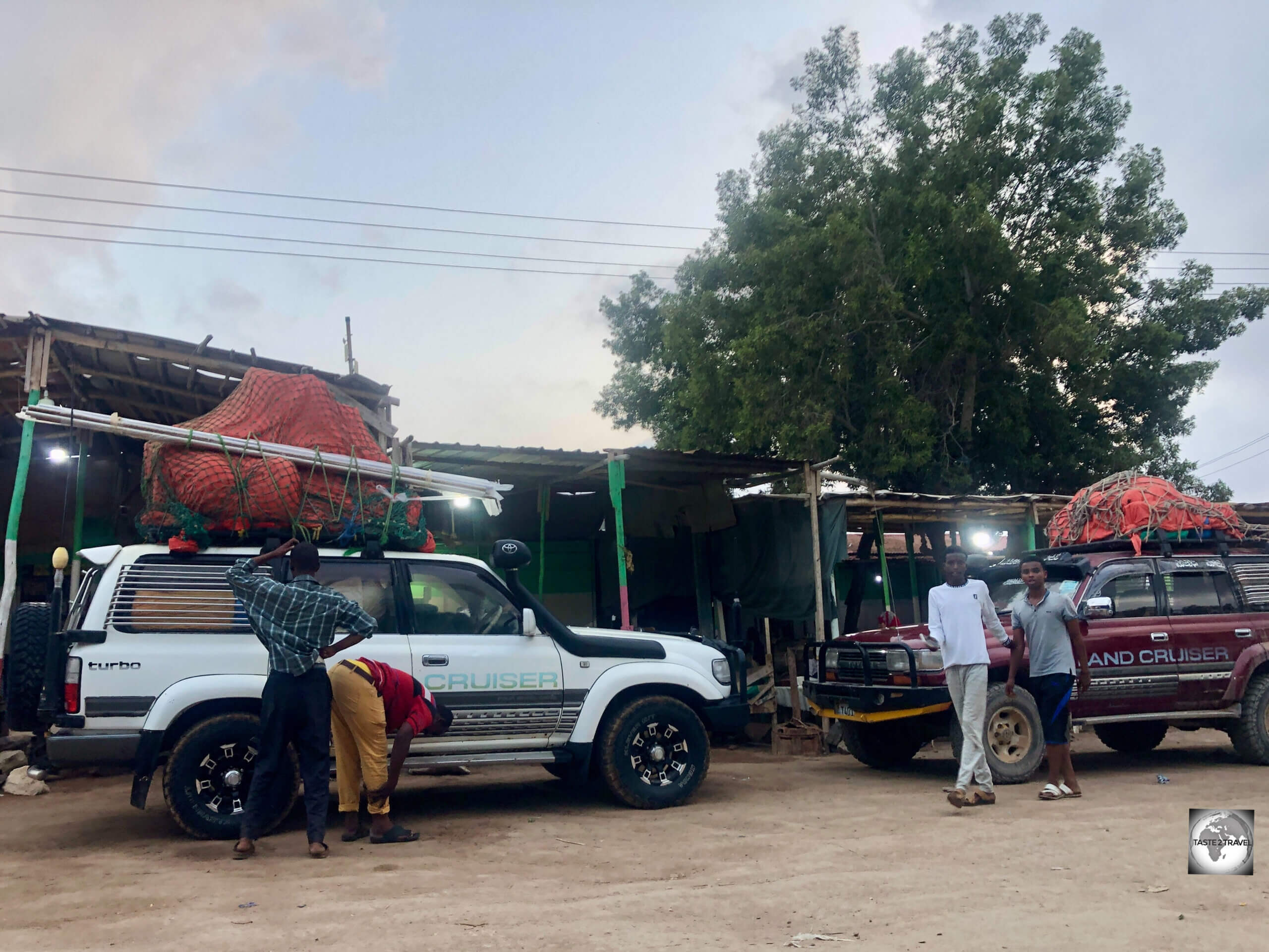 Somaliland Toyota Land Cruisers at the Somaliland/ Djibouti border.
