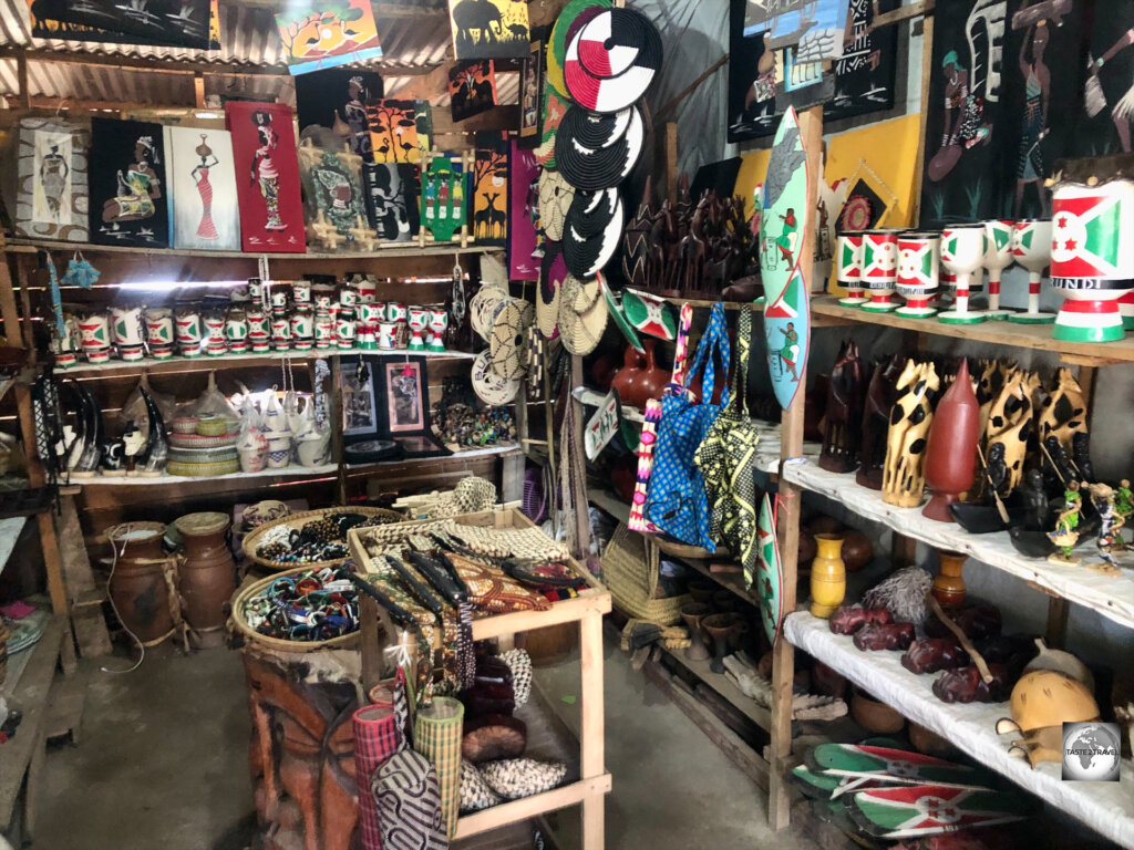 The shops at the Bujumbura craft market are full of bargain souvenirs.