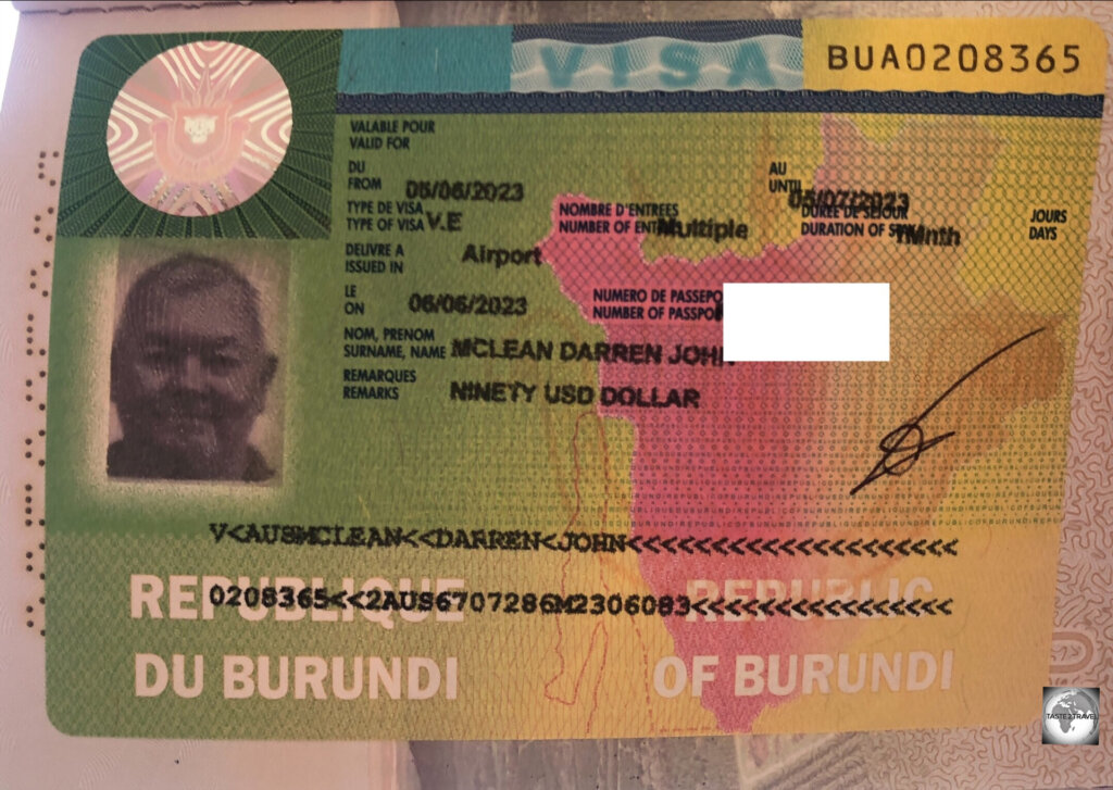My Burundian Visa-on-Arrival (VOA) which was issued at Bujumbura International Airport.