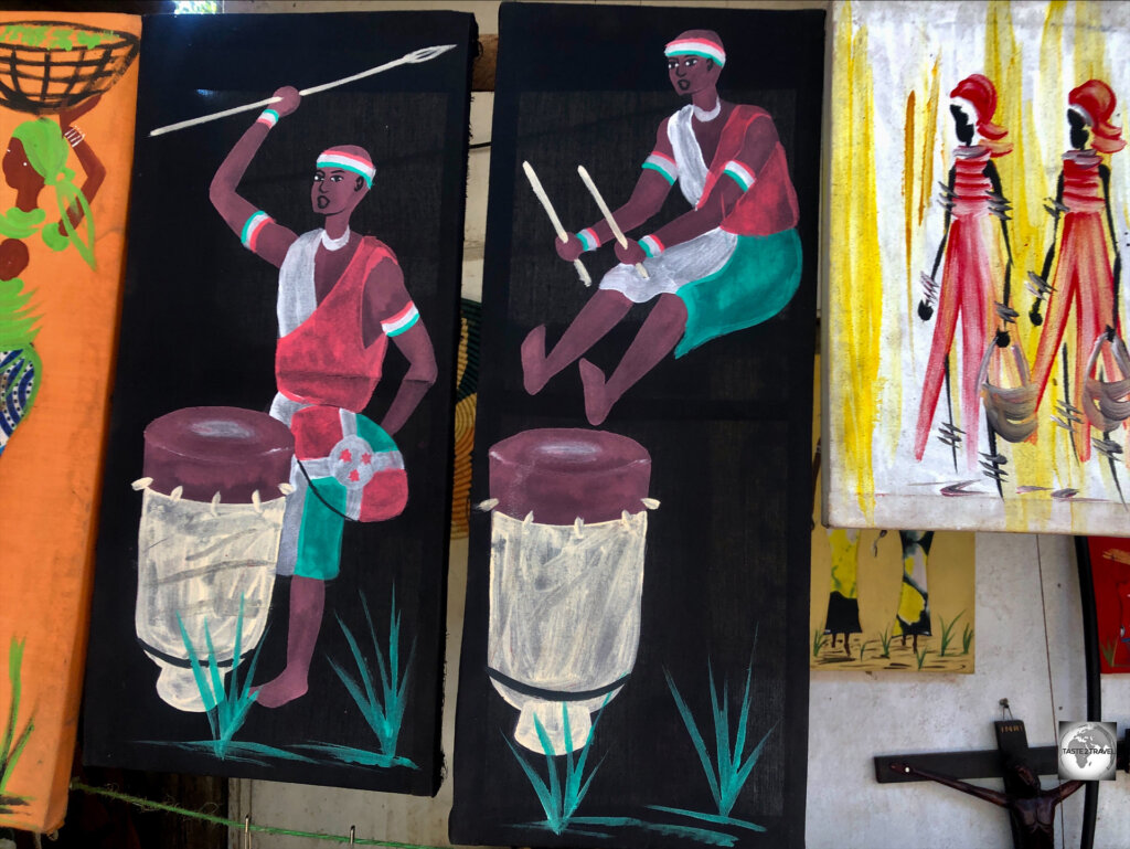 Paintings for sale at the Bujumbura craft market.