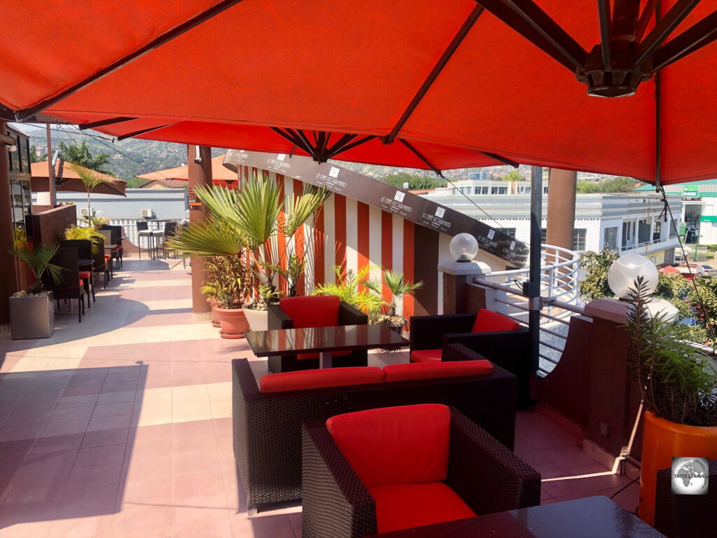 The rooftop terrace at Le Café Gourmand in Bujumbura.