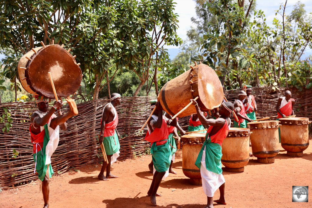 The Gishora Royal Drummers carry their drums (weighing 70 kg) on their heads.