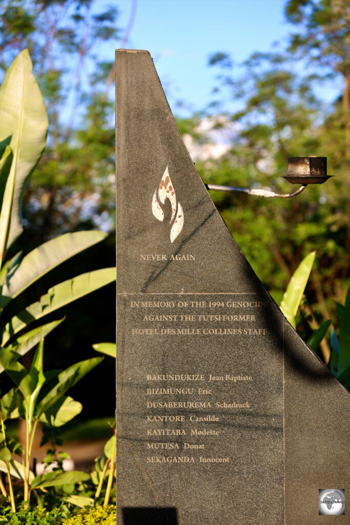 A memorial to the victims of the 1994 Genocide at the Hotel des Mille Collines.
