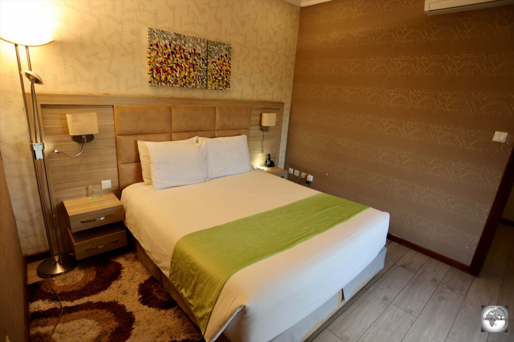 A standard room at the Court Boutique Hotel in Kigali.