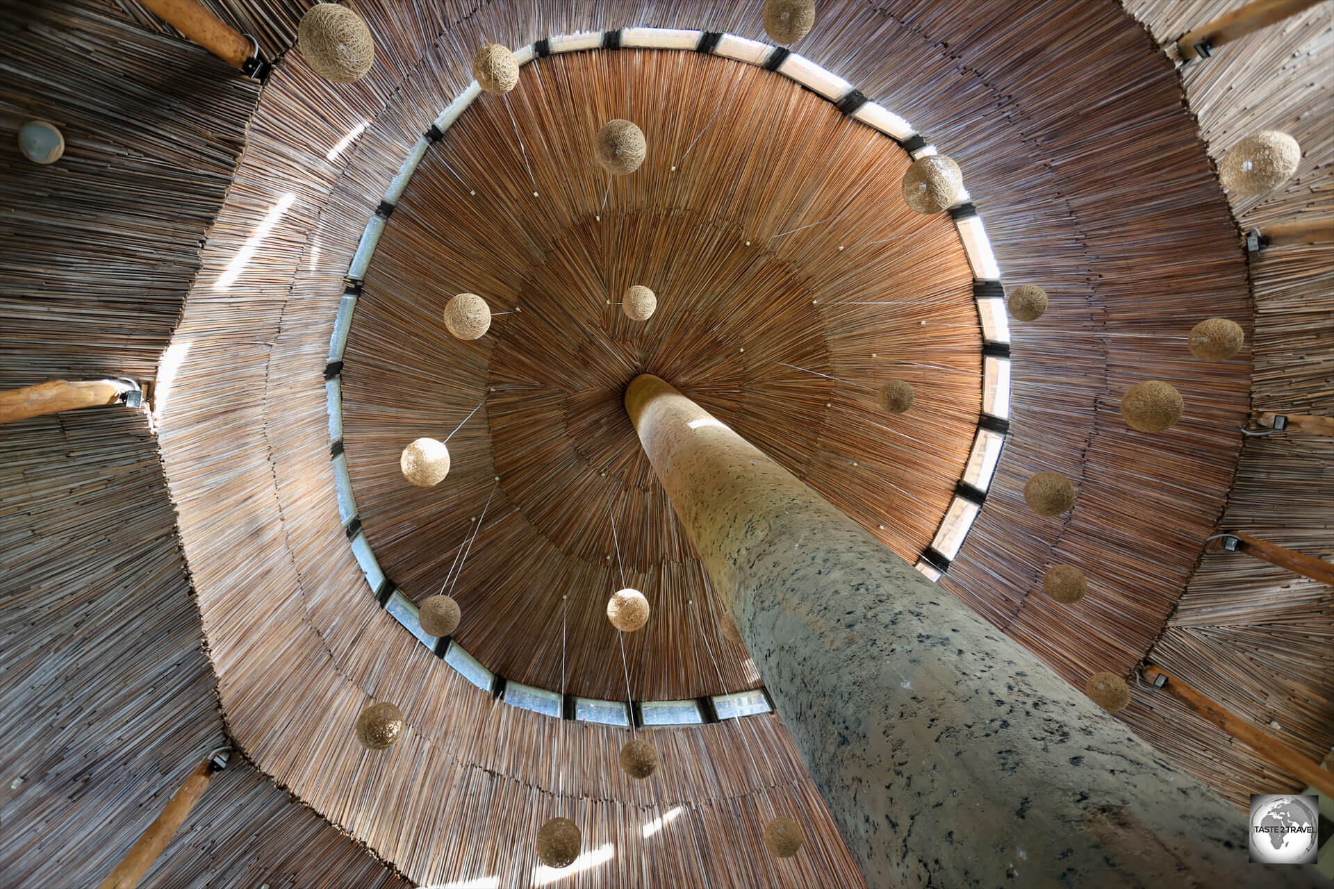 The striking design of the lobby of the Nyungwe Top View Hill Hotel.