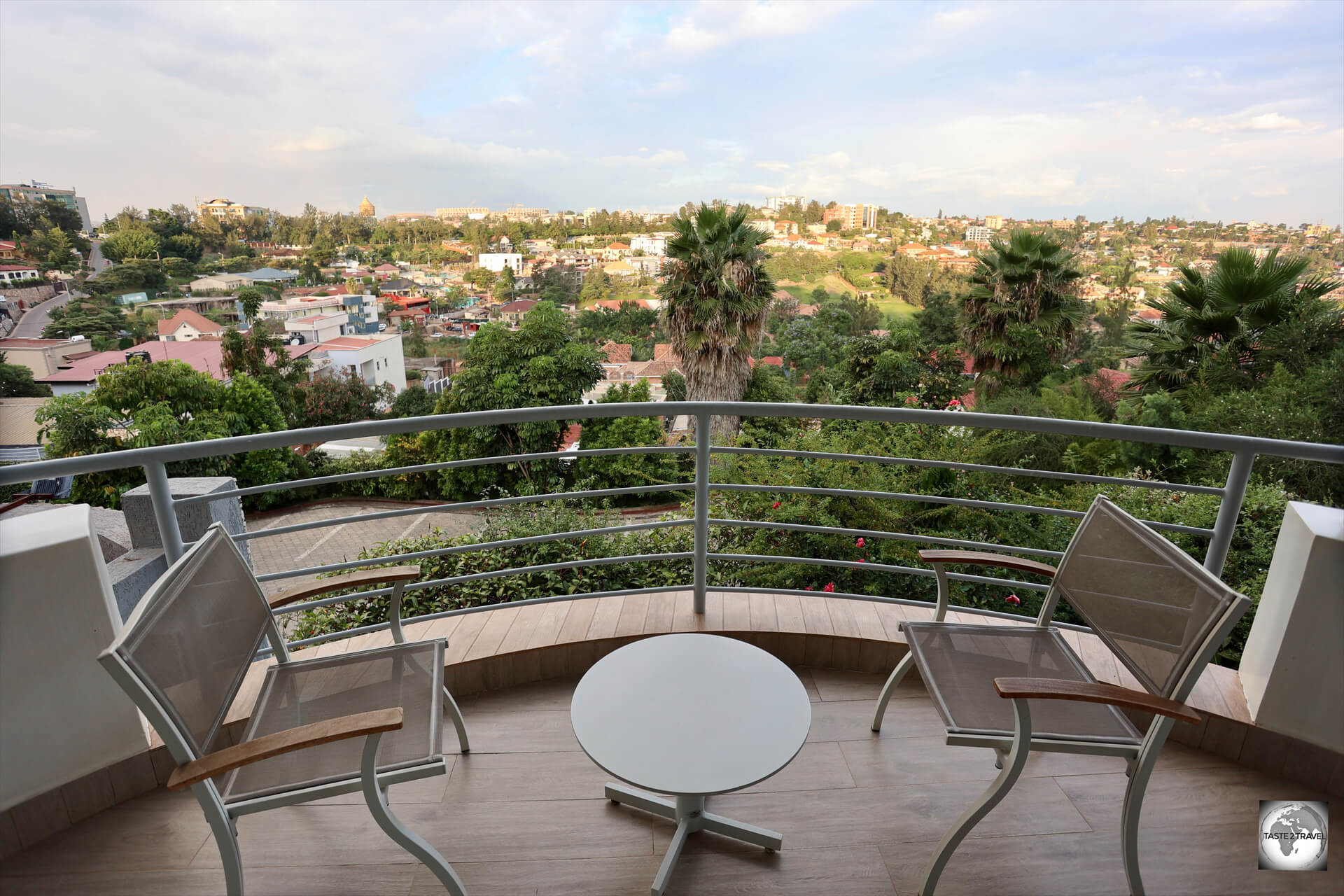 A view of suburban Kigali, from the balcony of my suite at the Court Boutique Hotel.
