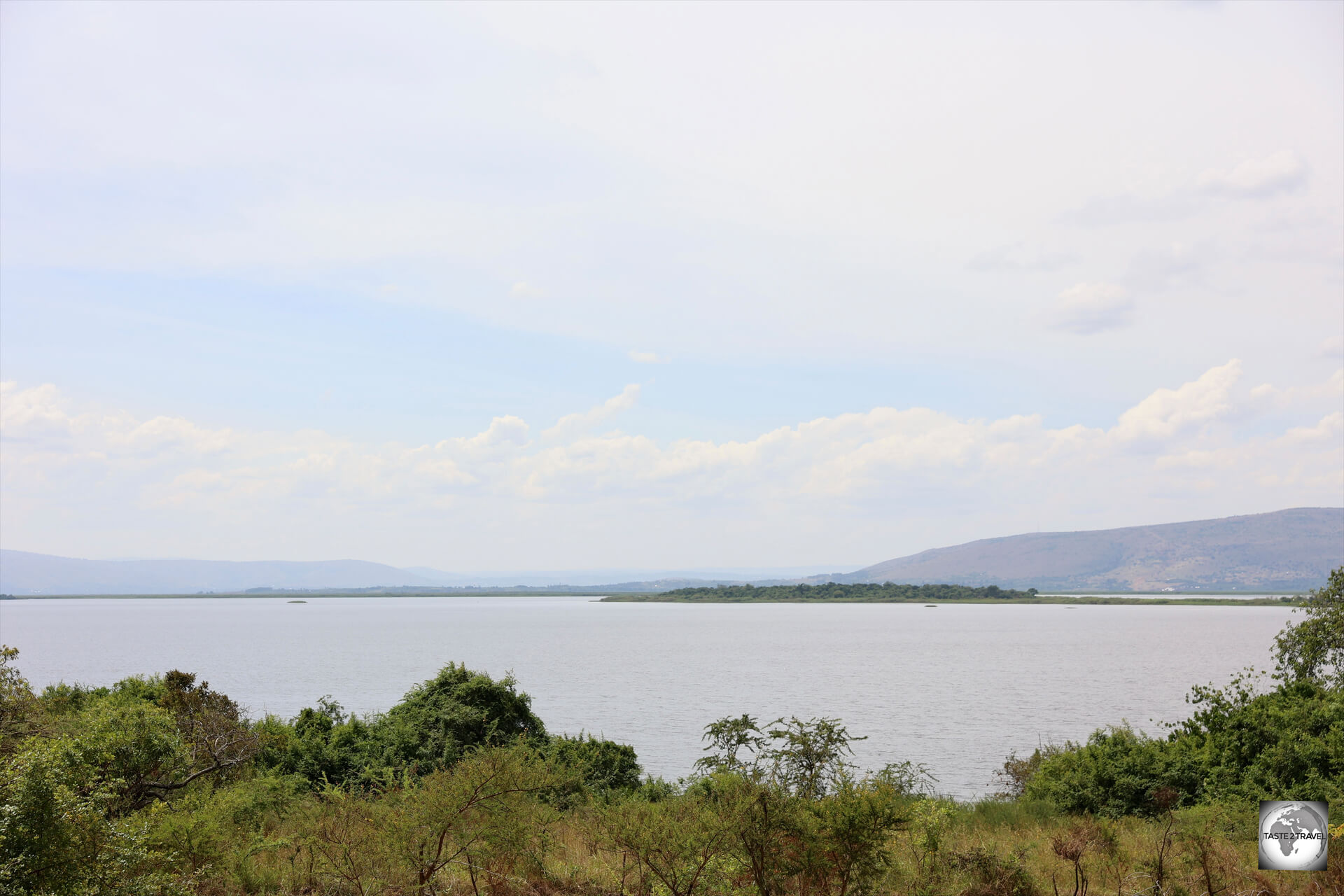 A view across Lake Ihema, towards Tanzania, from Akagera National Park.