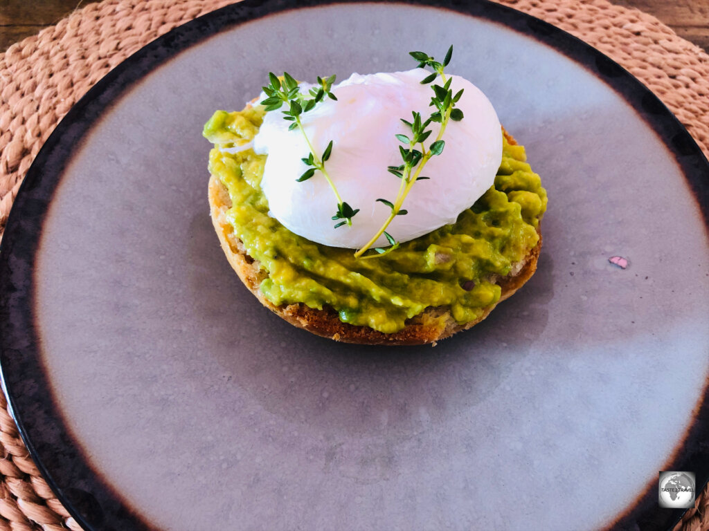 Poached eggs and avocado for breakfast at Rutete Eco Resort.