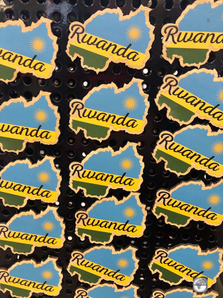 Rwandan flag souvenir fridge magnets.