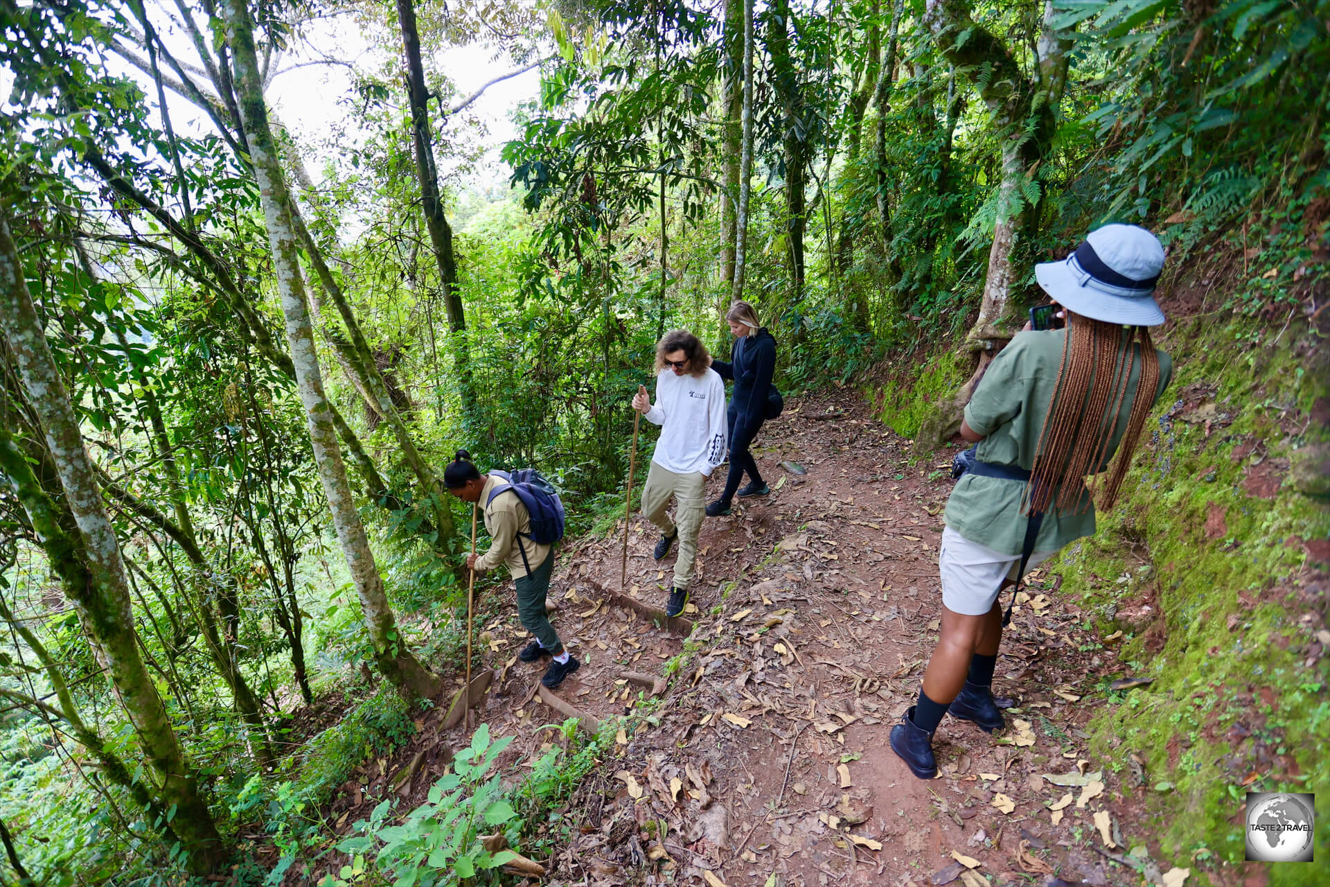 Hiking on the walking trail, which leads to the canopy walkway at Nyungwe National Park.