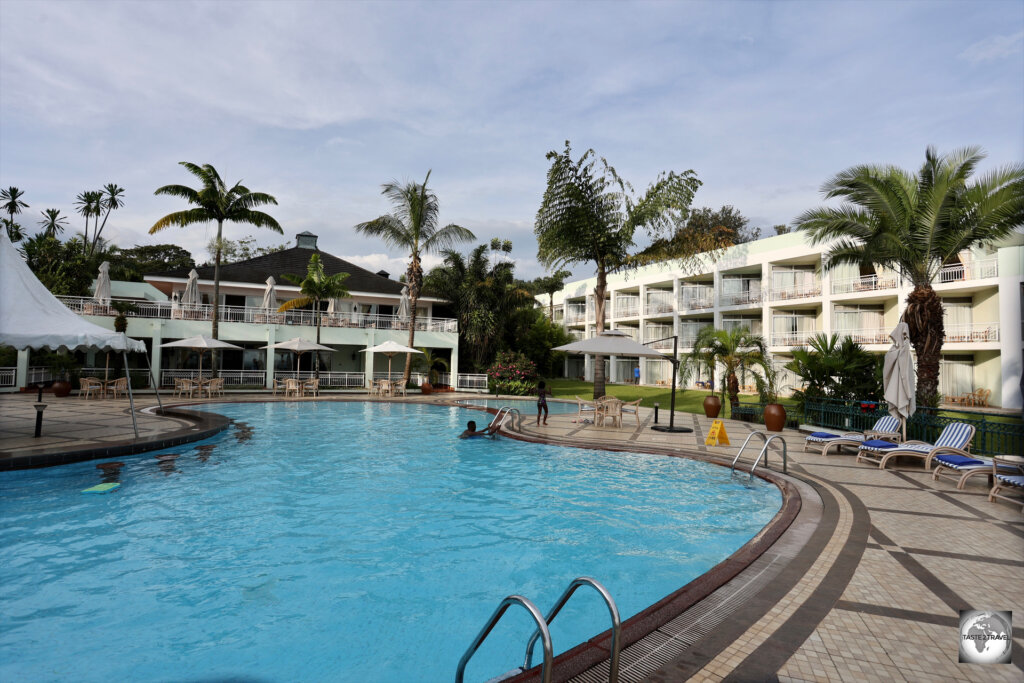 The swimming pool at the Lake Kivu Serena Hotel in Gisenyi.
