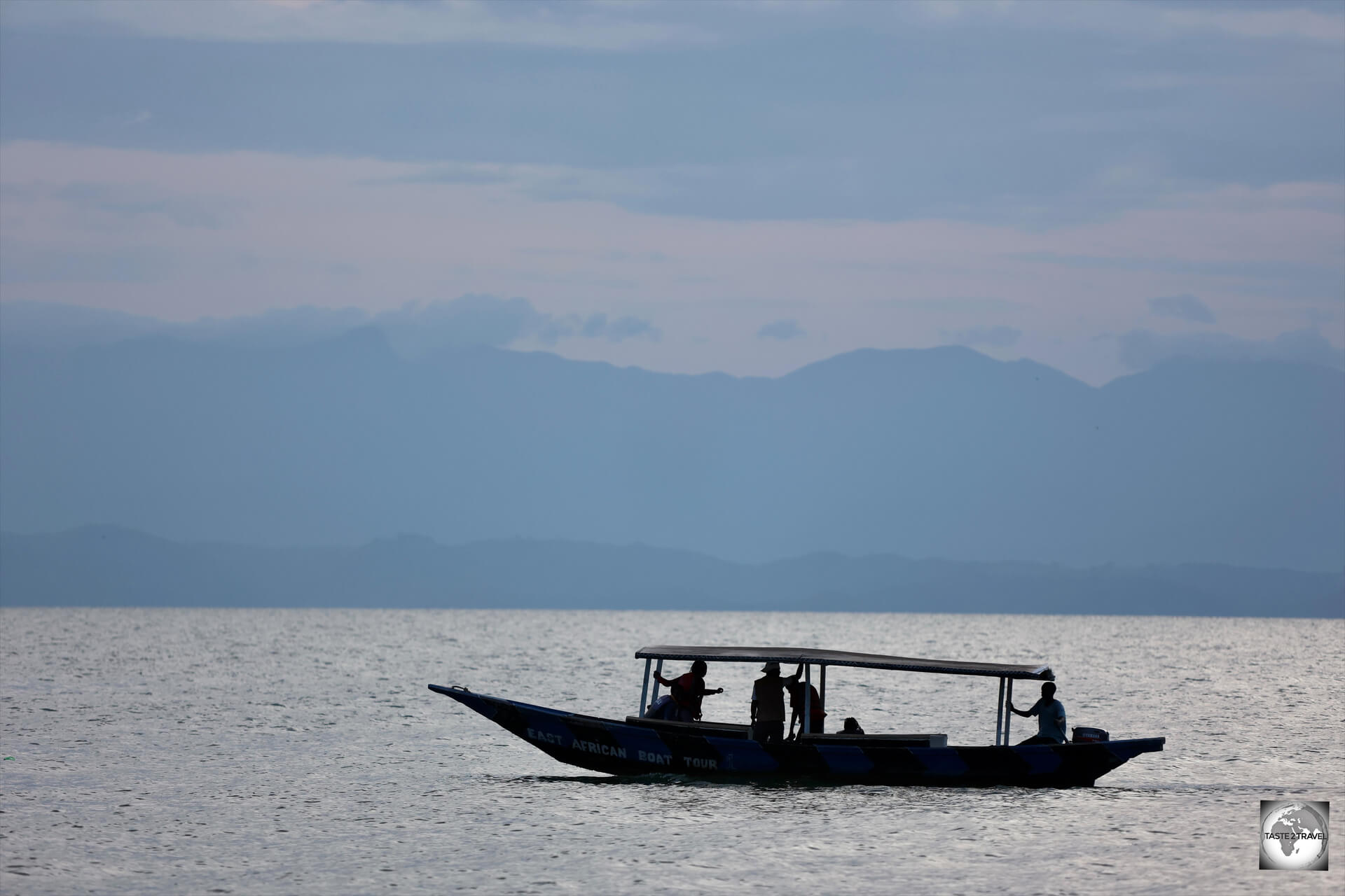 Sunset view of Lake Kivu, from the beach at the Lake Kivu Serena Hotel in Gisenyi.