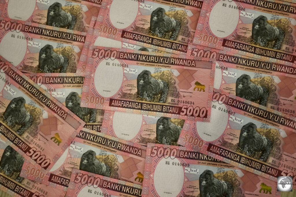 The 5,000 Rwandan franc banknote features the Mountain Gorilla.