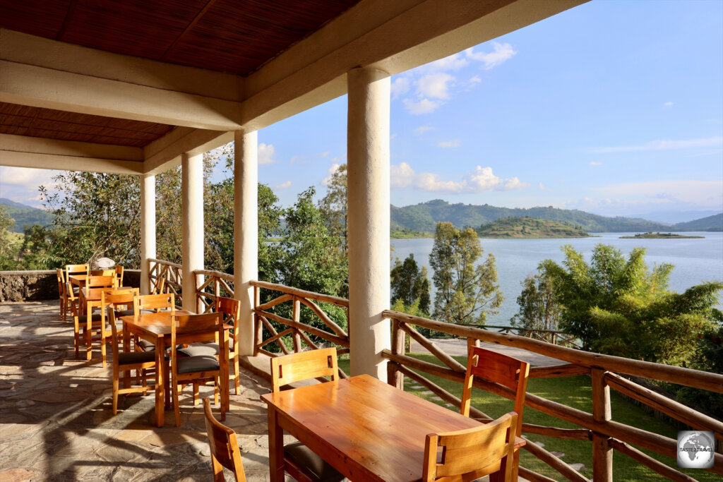 The restaurant at 'My Hill Eco Resort' offers the only dining option in this part of Rwanda.