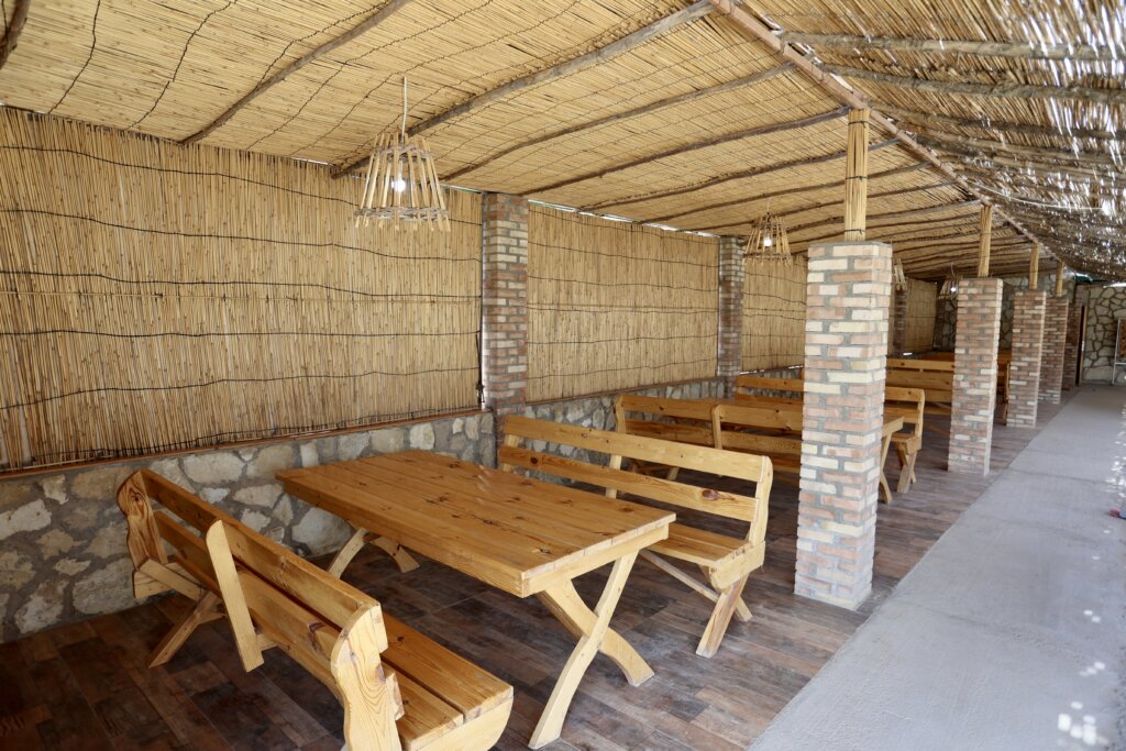 The restaurant at the Darvaza Gas Crater provides a place to seek shade from the intense desert heat.