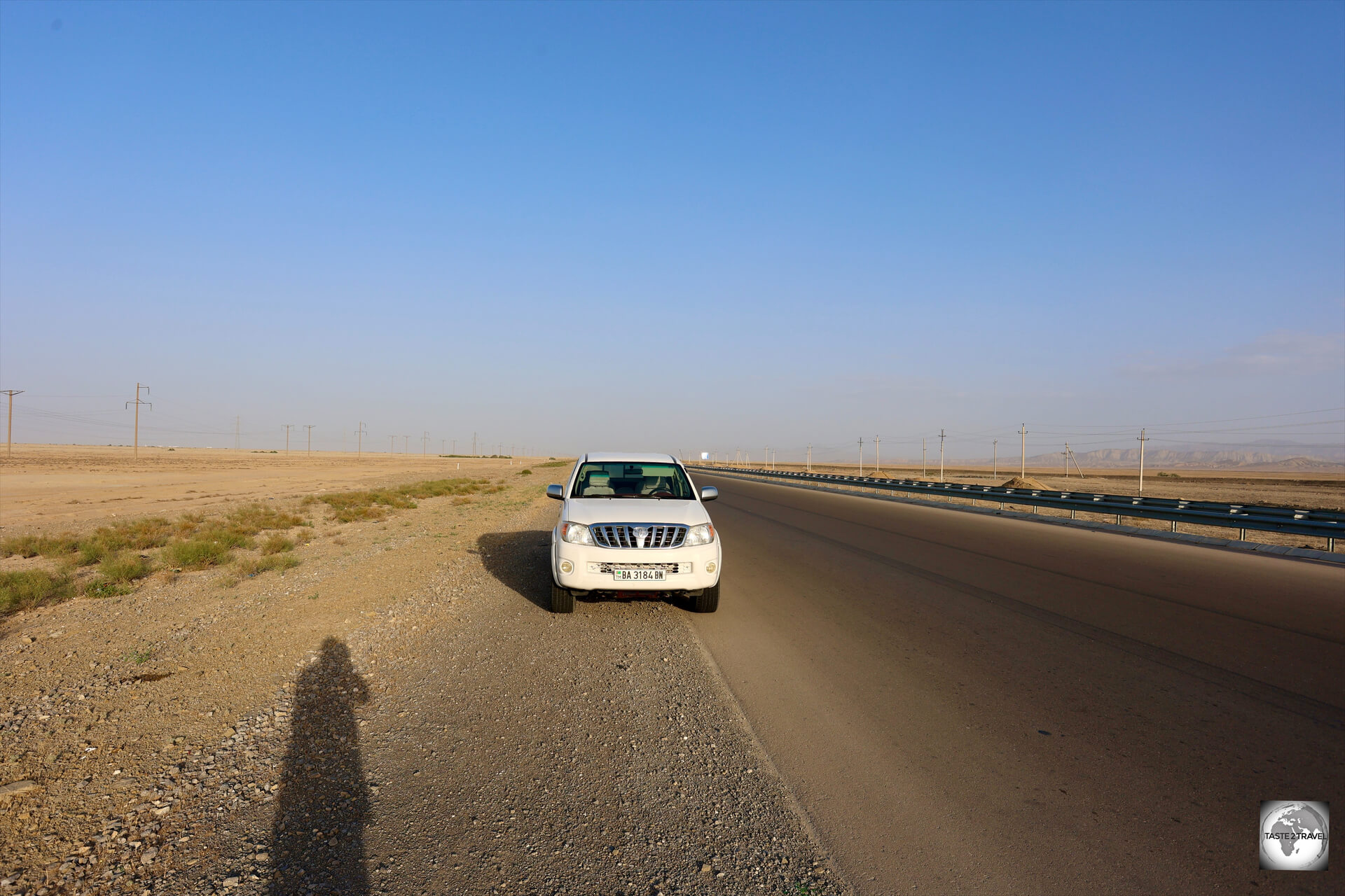 On the road with Rejep, travelling west towards Balkanabat.