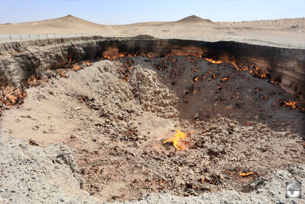 Taking photos around the rim of the Darvaza Gas Crater is like trying to photograph inside an oven.