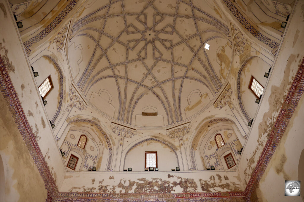 A view of the ornate ceiling of the Mausoleum of Ahmad Sanjar at Merv, Turkmenistan.