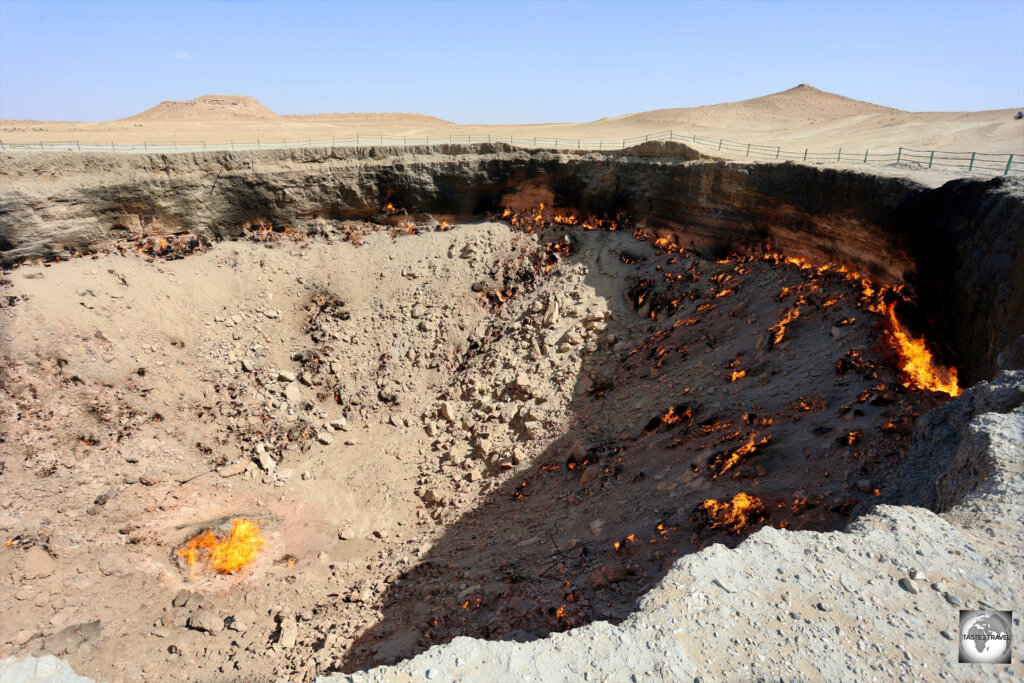 A view into the Gates to Hell - the Darvaza Gas Crater lies in a remote corner of the Karakum desert.