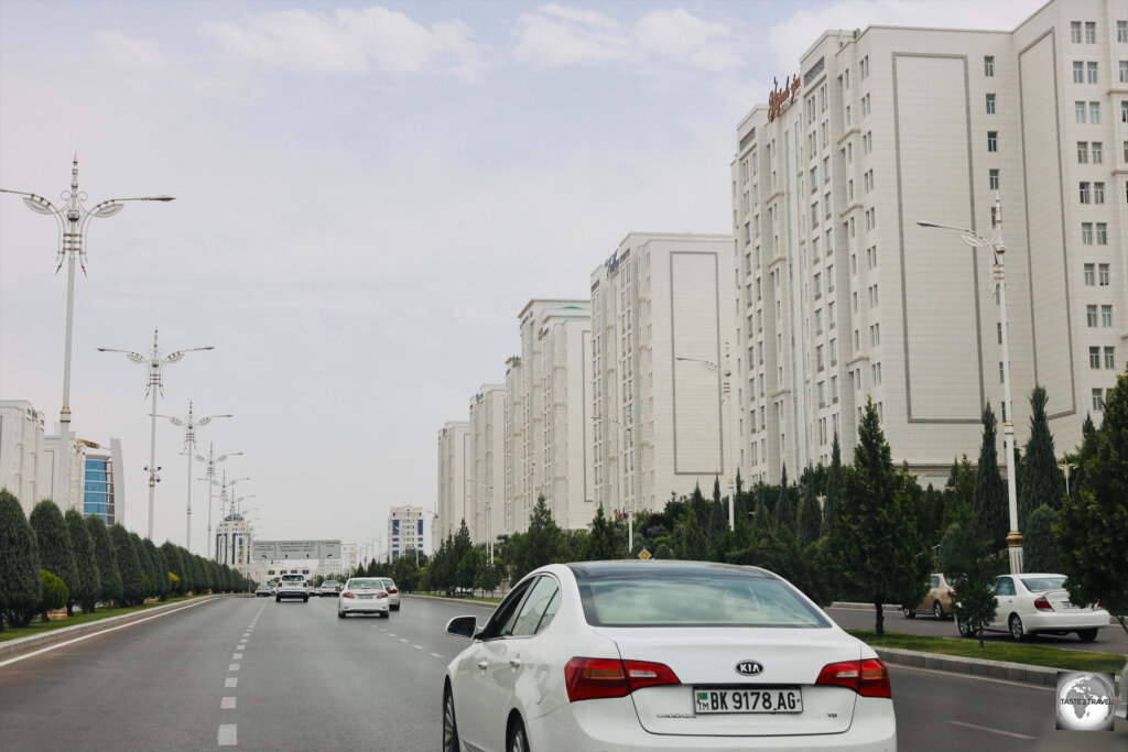 Ashgabat is a perfectly manicured, spotlessly clean capital city, where the streets are lined with white-marble buildings.