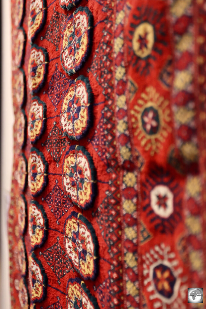 3D carpets, which feature raised medallions, at the Turkmen Carpet Museum.