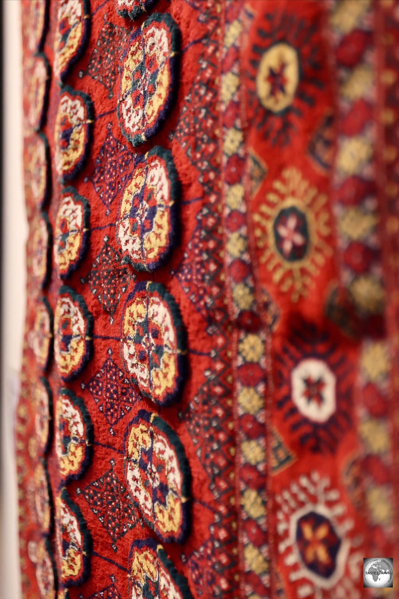 3D carpets, which feature raised medallions, at the Turkmen Carpet Museum in Ashgabat.