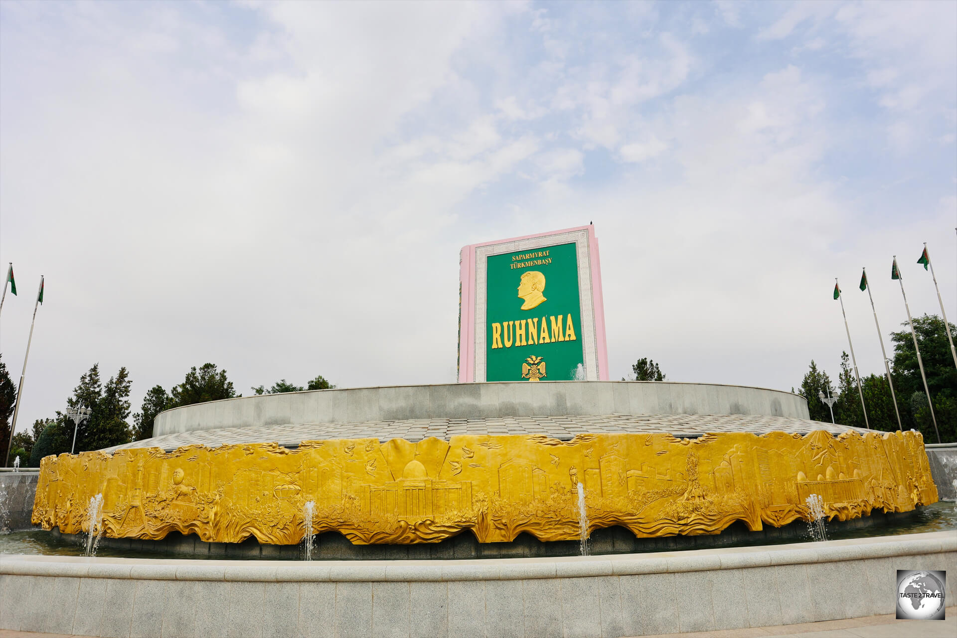 The truly bizarre Ruhnama Monument in Ashgabat.