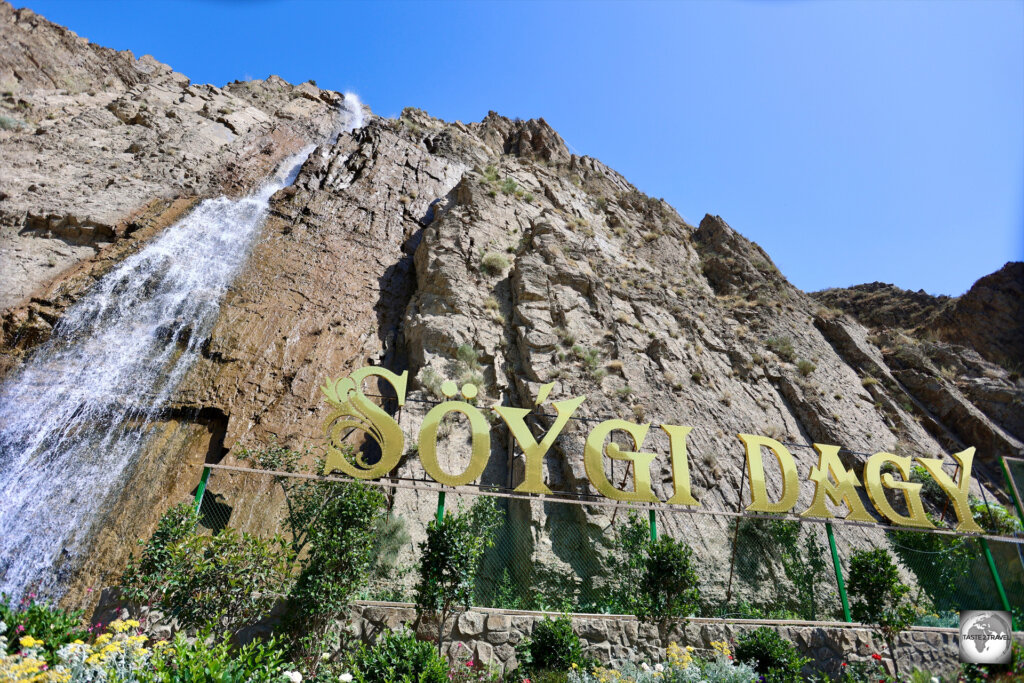 The Soygi Dagy restaurant in Nokhur village is located underneath a cooling waterfall.