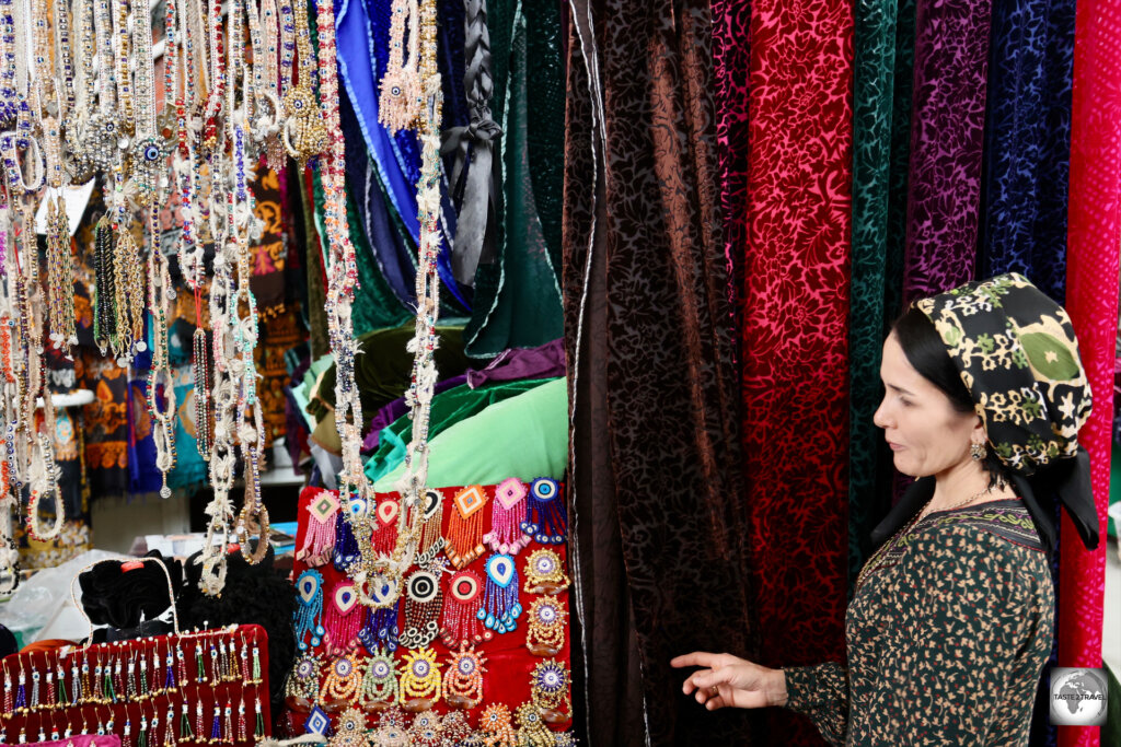 Most Turkmen women wear traditional dress on a daily basis.