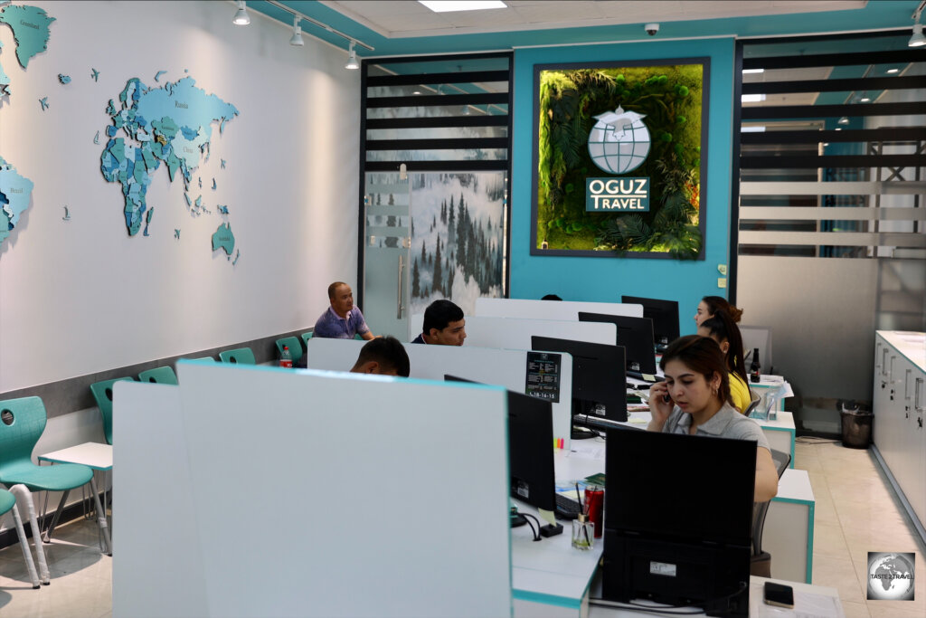 The modern office of Oguz Travel in Ashgabat.