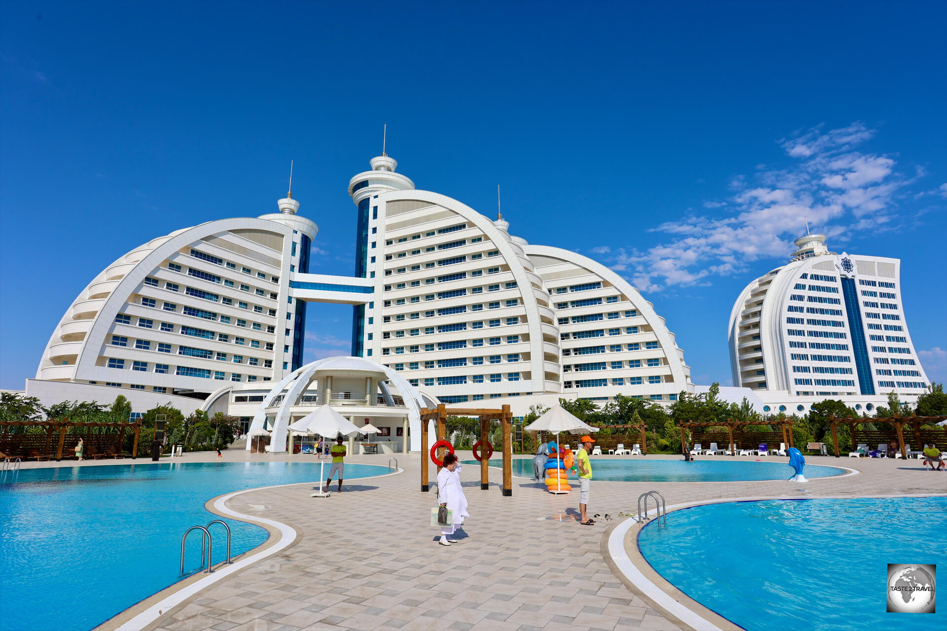 A view of the swimming pools at the Hazar Hotel, the most popular hotel in the Avaza National Tourist Zone.