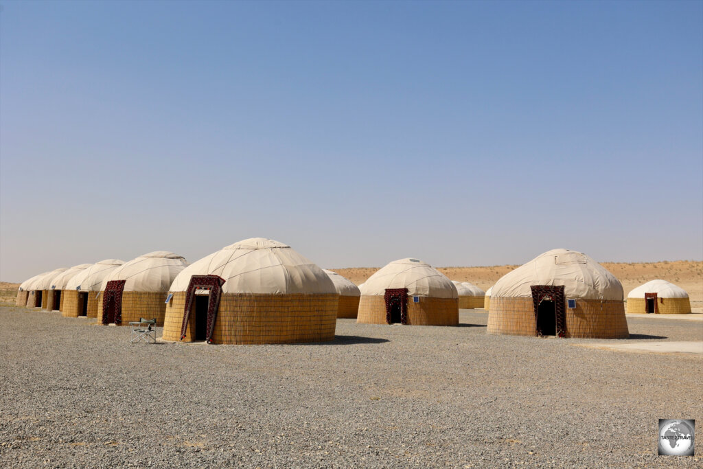 An onsite Yurt villager provides accommodation for those who wish to overnight at the Darvaza Gas Crater.