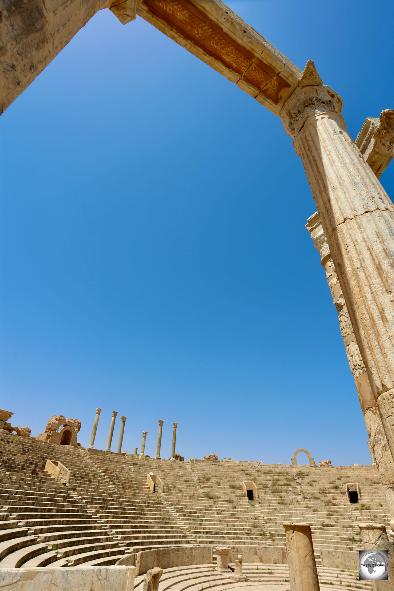 A view of the Roman theatre at Leptis Magna.