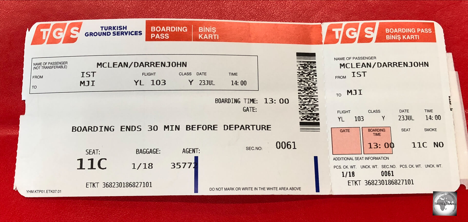My boarding pass for my Libyan Wings flight from Istanbul (IST) to Mitiga International Airport.
