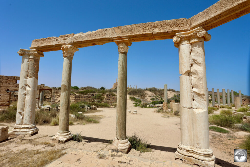 Double columns allowed for an octagonal-shaped portico to be constructed in the marketplace at Leptis Magna.