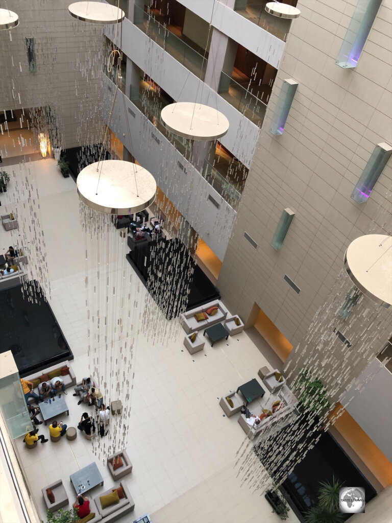 A view of the lobby of the Four Points by Sheraton Hotel in Tripoli.