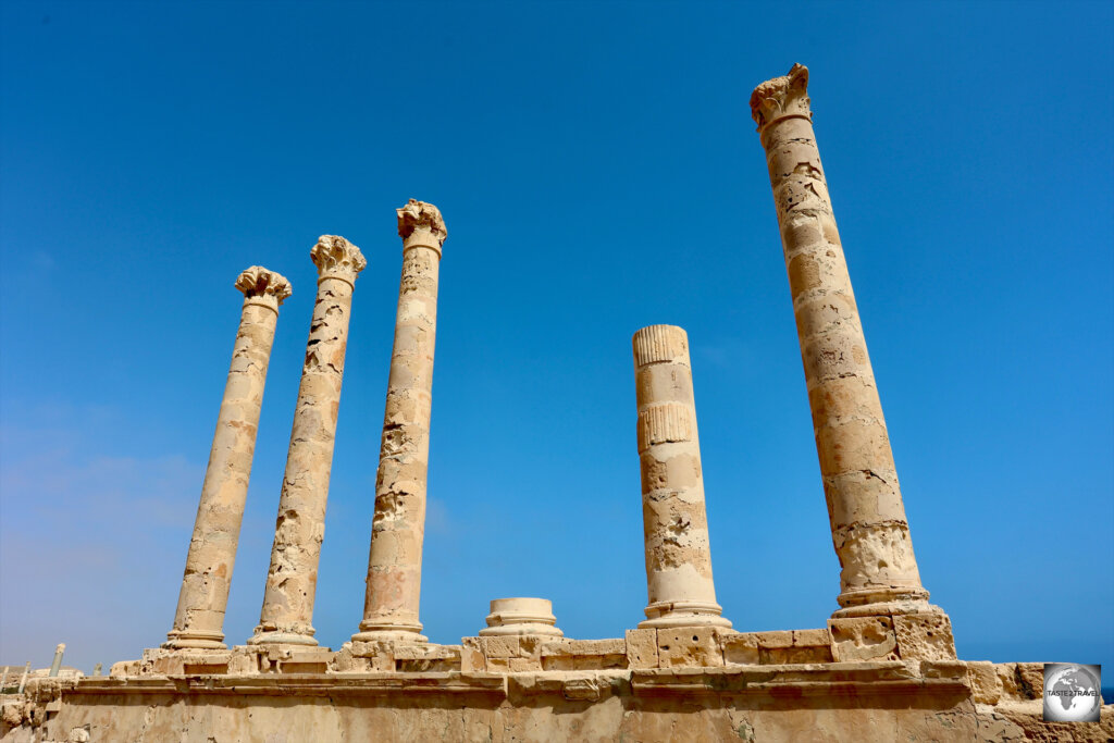 Roman columns of the Antonine temple at Sabratha, Libya.