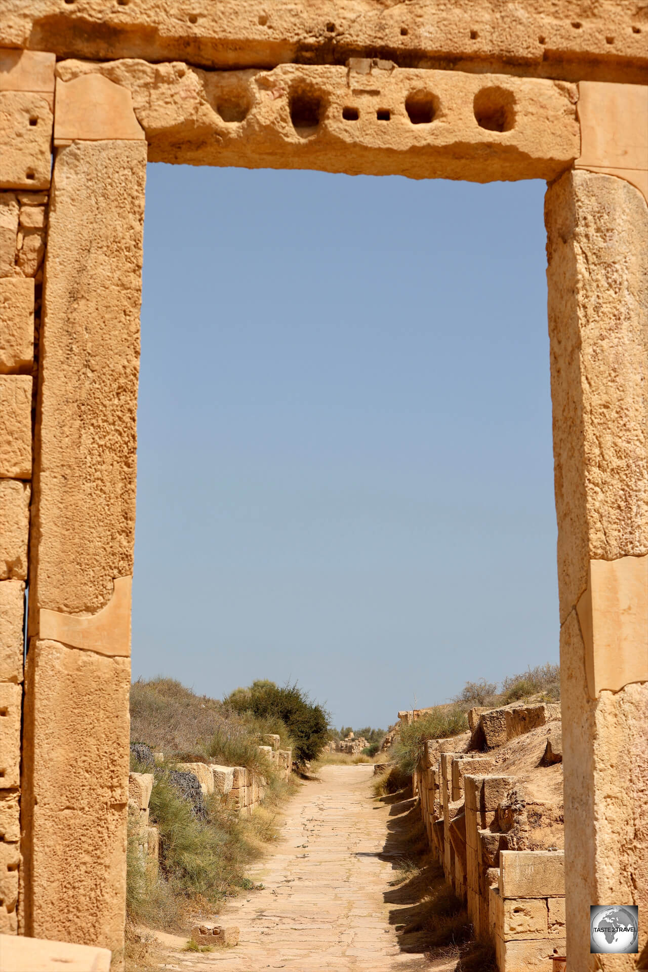 A view, through a gateway at the Severan Forum, onto one of the many residential streets at Leptis Magna.