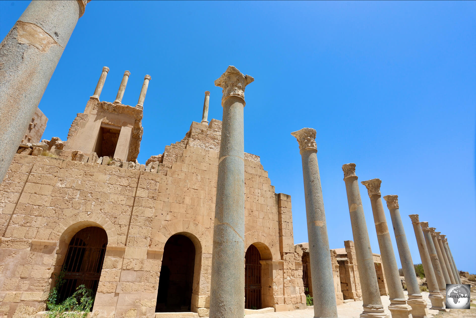 A view of the outside of the Roman theatre at Sabratha.