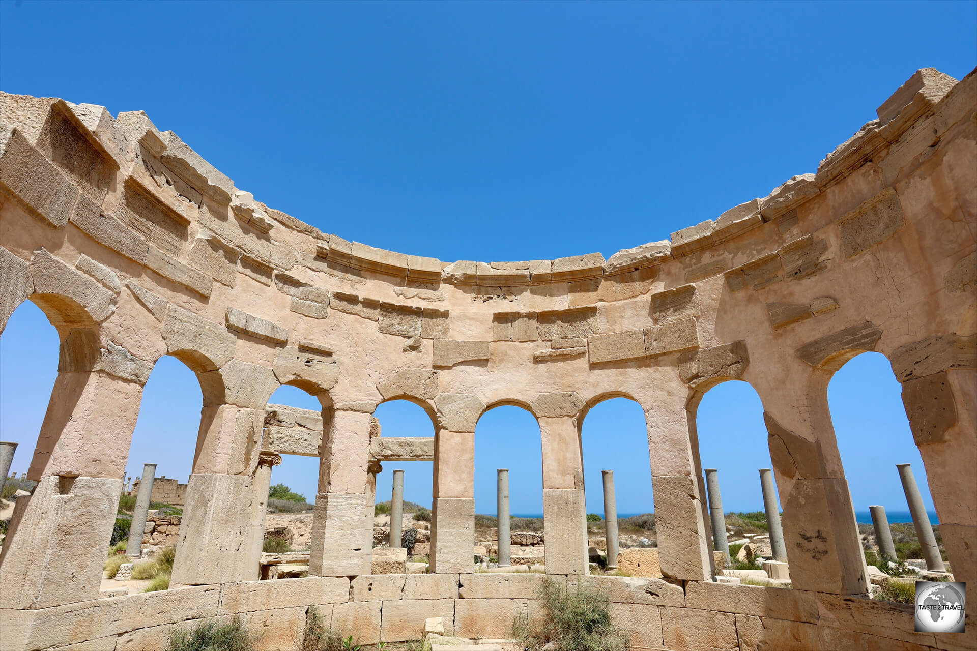 One of the circular stalls, which lie at the heart of the market place at Leptis Magna.