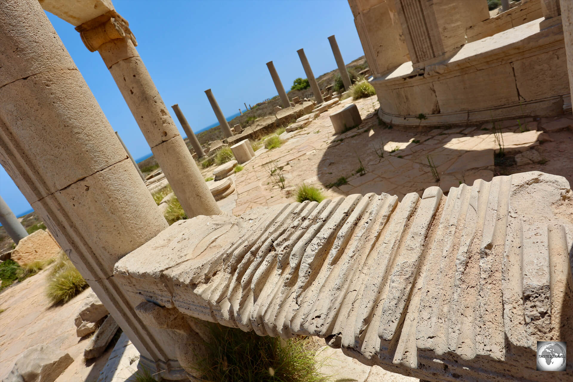 This stone block in the market place at Leptis Magna was used by shop keeper's for sharpening their knives.