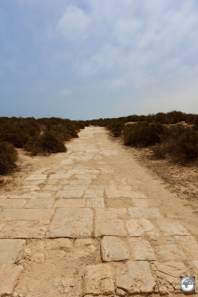 Seen here at Sabratha, the Decumanus Maximus was an ancient Roman highway which ran along the north coast of Africa, connecting all the ancient Roman cities.