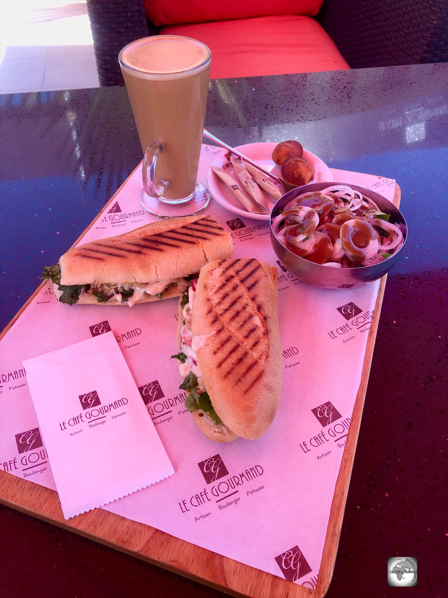 A delicious chicken sandwich and coffee, at Le Café Gourmand in Bujumbura.