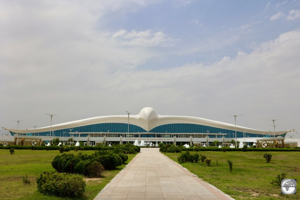 Built at a cost of US$2.3 billion, the white-marble terminal at Ashgabat International Airport is built in the shape of a falcon in flight.