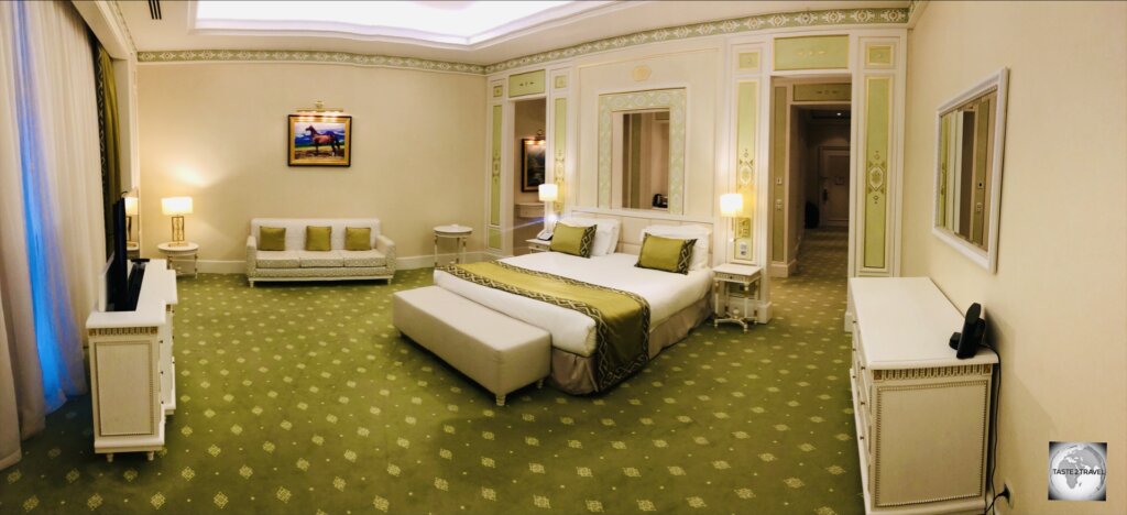 A room fit for a king! Or even a solo traveller! My palatial room at the Yyldyz Hotel, Ashgabat.
