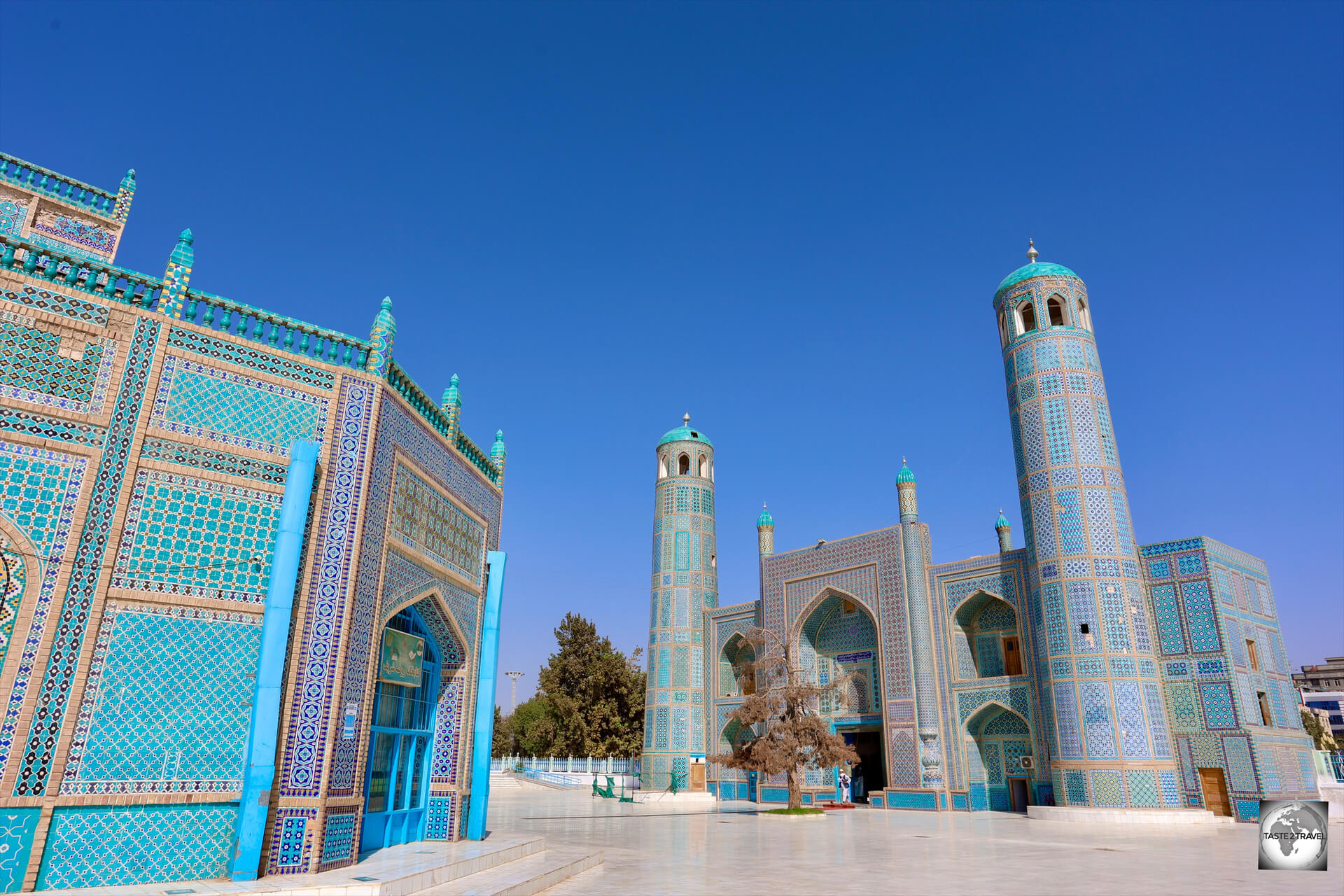 A view of the eastern gate of the Blue Mosque in Mazar-i-Sharif.