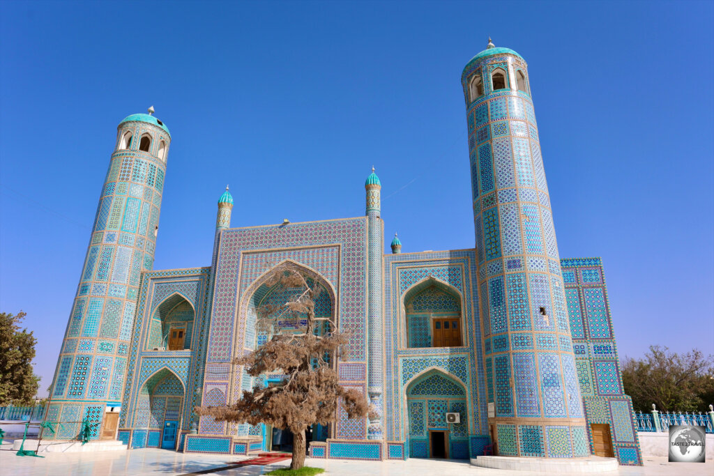 A view of the western gate at the Blue Mosque in Mazar-i-Sharif.