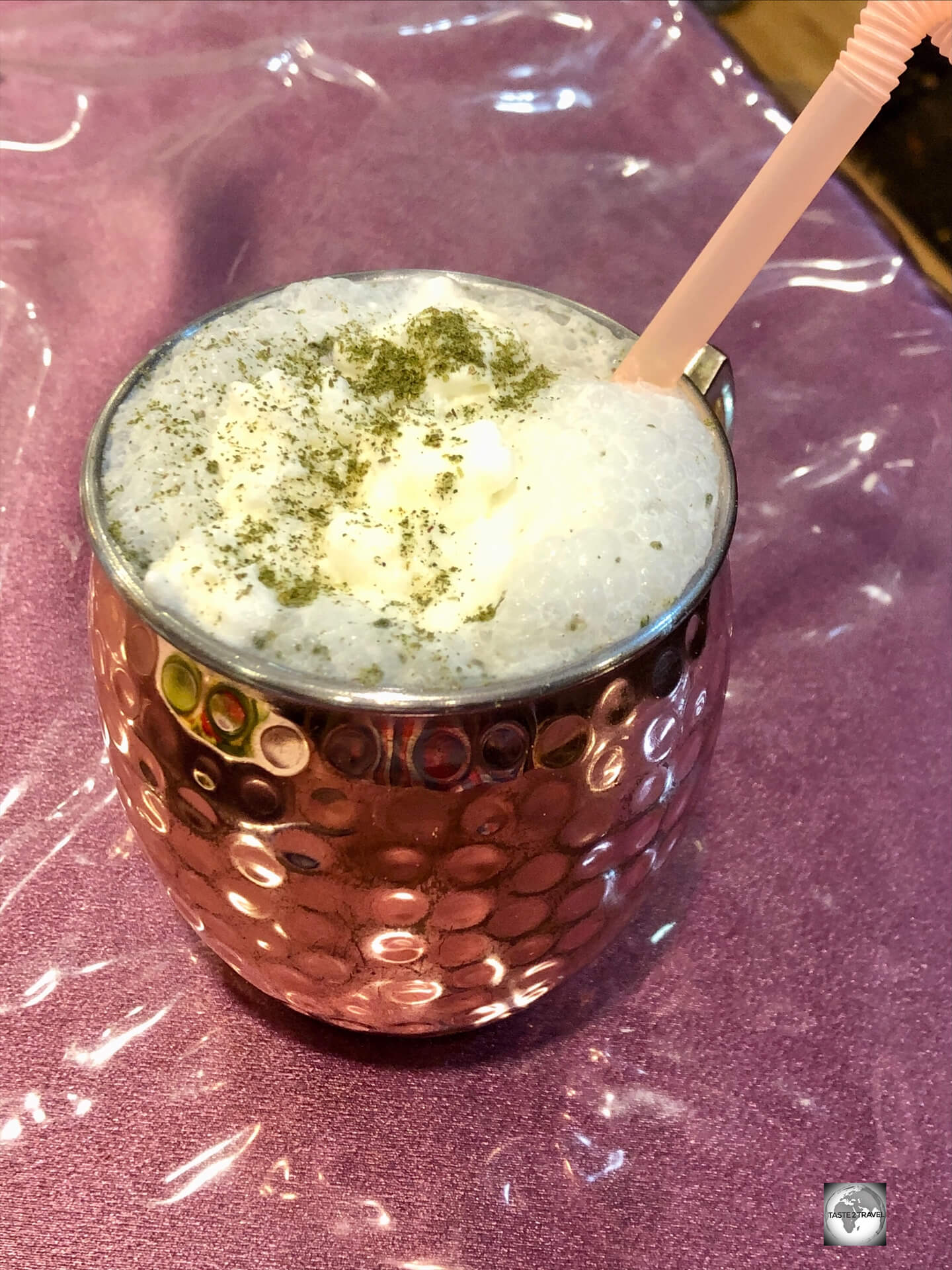 An amazing cup of Doogh, served at a restaurant in Mazar-i-Sharif.