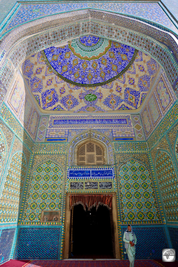 The beautiful entrance to the Shrine of Hazrat Ali in Mazar.