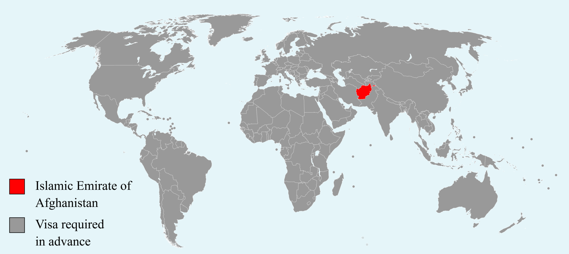 The Visa Policy Map of Afghanistan is full of grey, with every nationality requiring a visa.